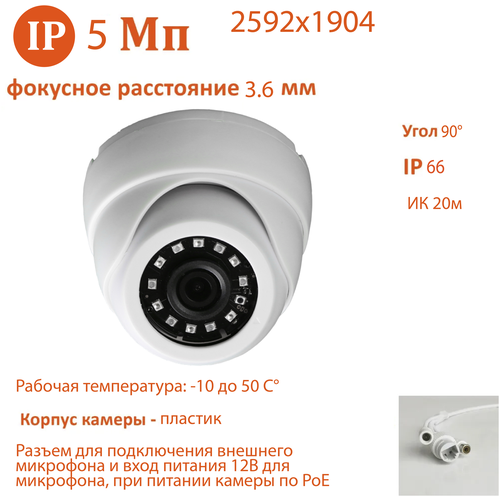 IP камера XVI XI5010CIS-IR (3.6мм), 5Мп, вход для микрофона, ИК подсветка, видеоаналитика, купольная для видеонаблюдения