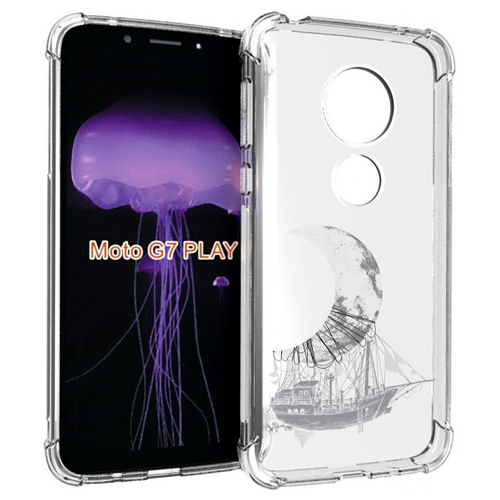 Чехол MyPads черно белый корабль полумесяц для Motorola Moto G7 Play задняя-панель-накладка-бампер