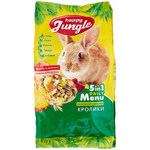 Корм для кроликов Happy Jungle 5 in 1 Daily Menu Основной рацион , 400 г happy jungle 5 in 1 daily menu специальный рацион 0 4 кг 6 штук