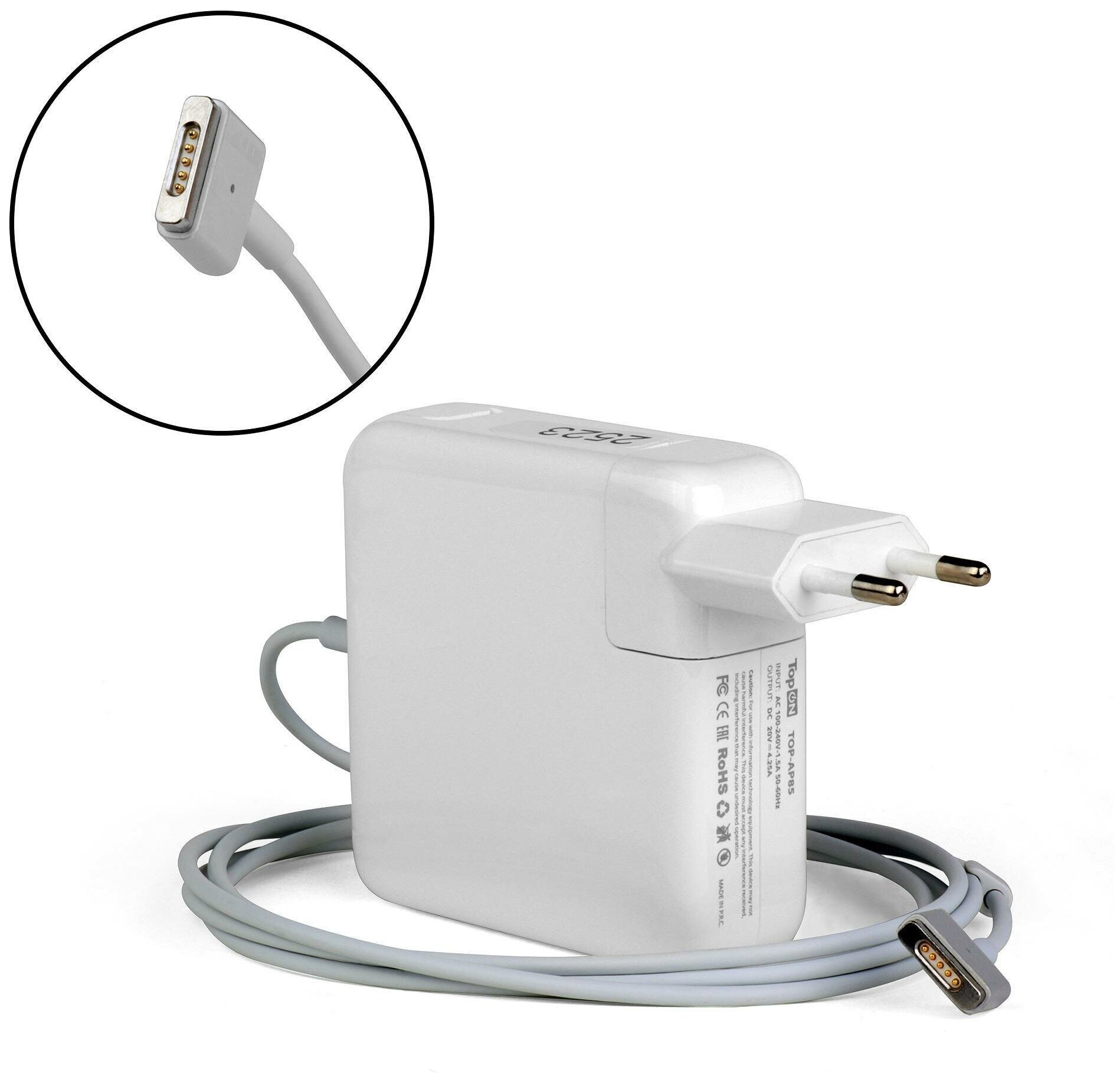 Блок питания (зарядка, сетевой адаптер) TopON для ноутбука Apple 20V, 4.25A (85W), штекер: Magsafe 2, PN: A1398