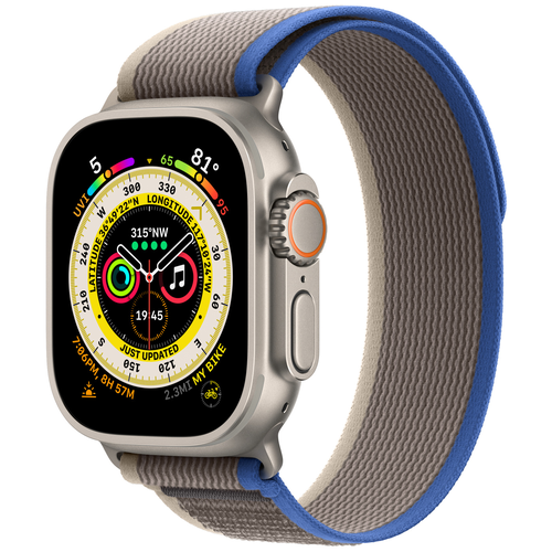 Умные часы Apple Watch Ultra 49 мм Titanium Case GPS + Cellular, титановый/сине-серый Trail Loop