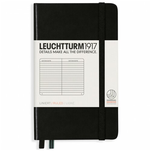 Блокнот Leuchtturm1917, Pocket A6, в линейку, черный блокнот leuchtturm1917 medium а5 аквамарин в линейку