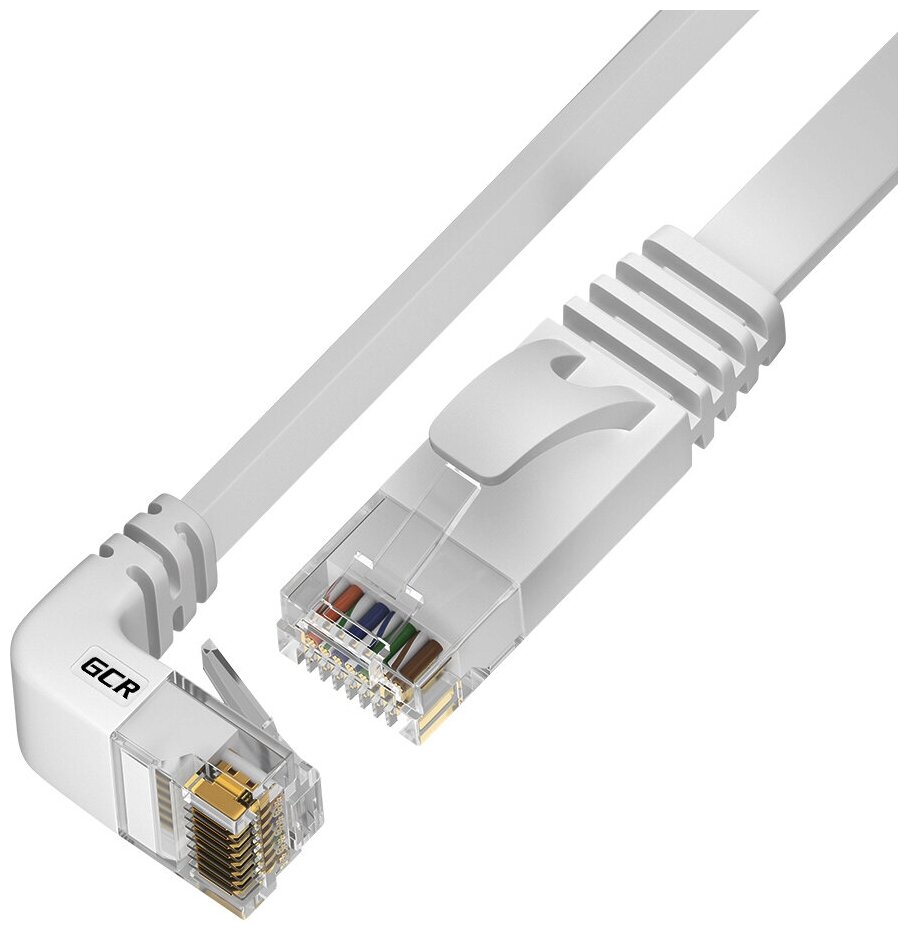 GCR Патч-корд PROF плоский 3.0m UTP медь кат.6 белый верхний угол ethernet high speed 10 Гбит/с RJ45 T568B