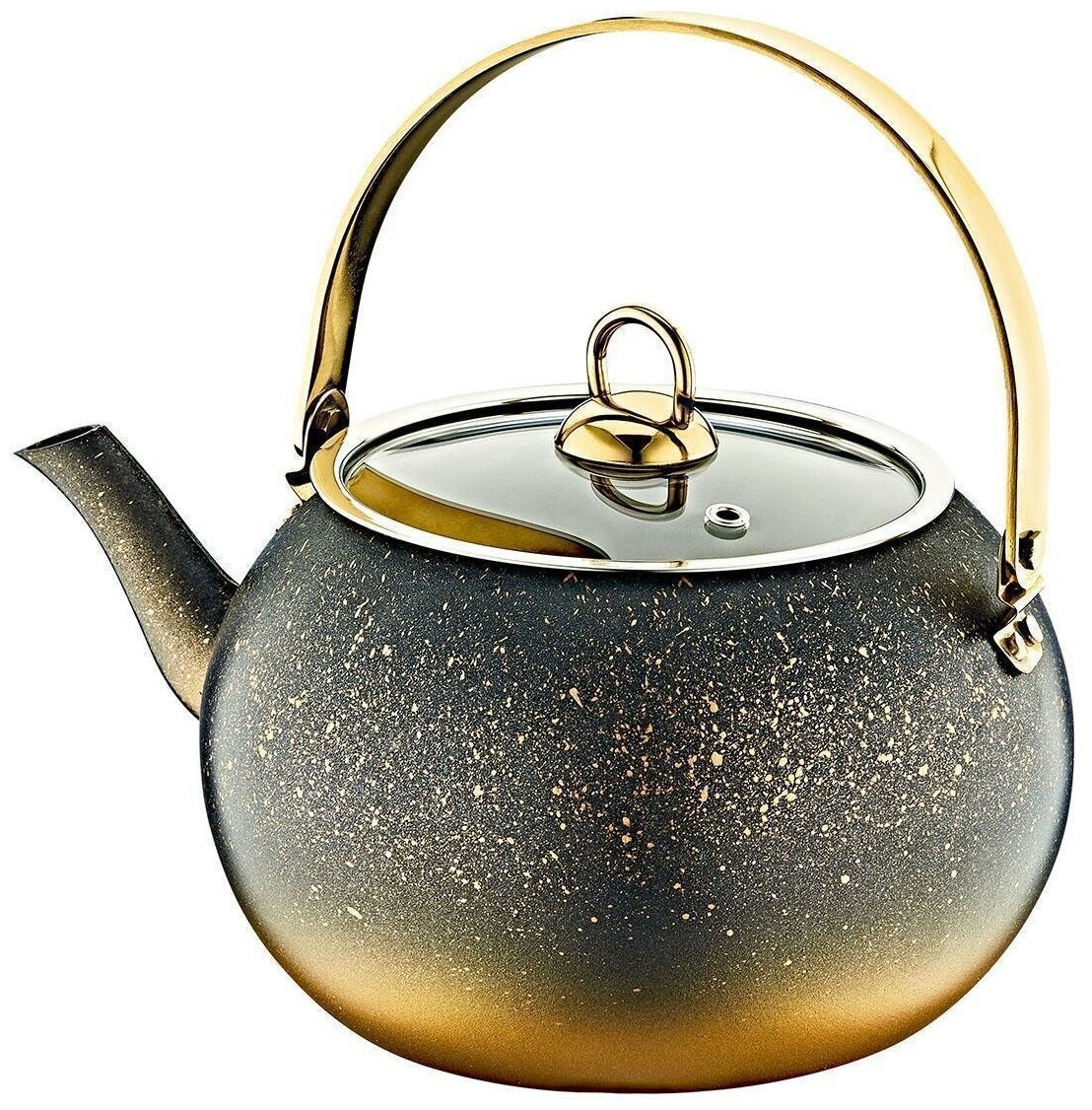 фото Чайник 2л с антипригарным покрытием, черный/золото OMS