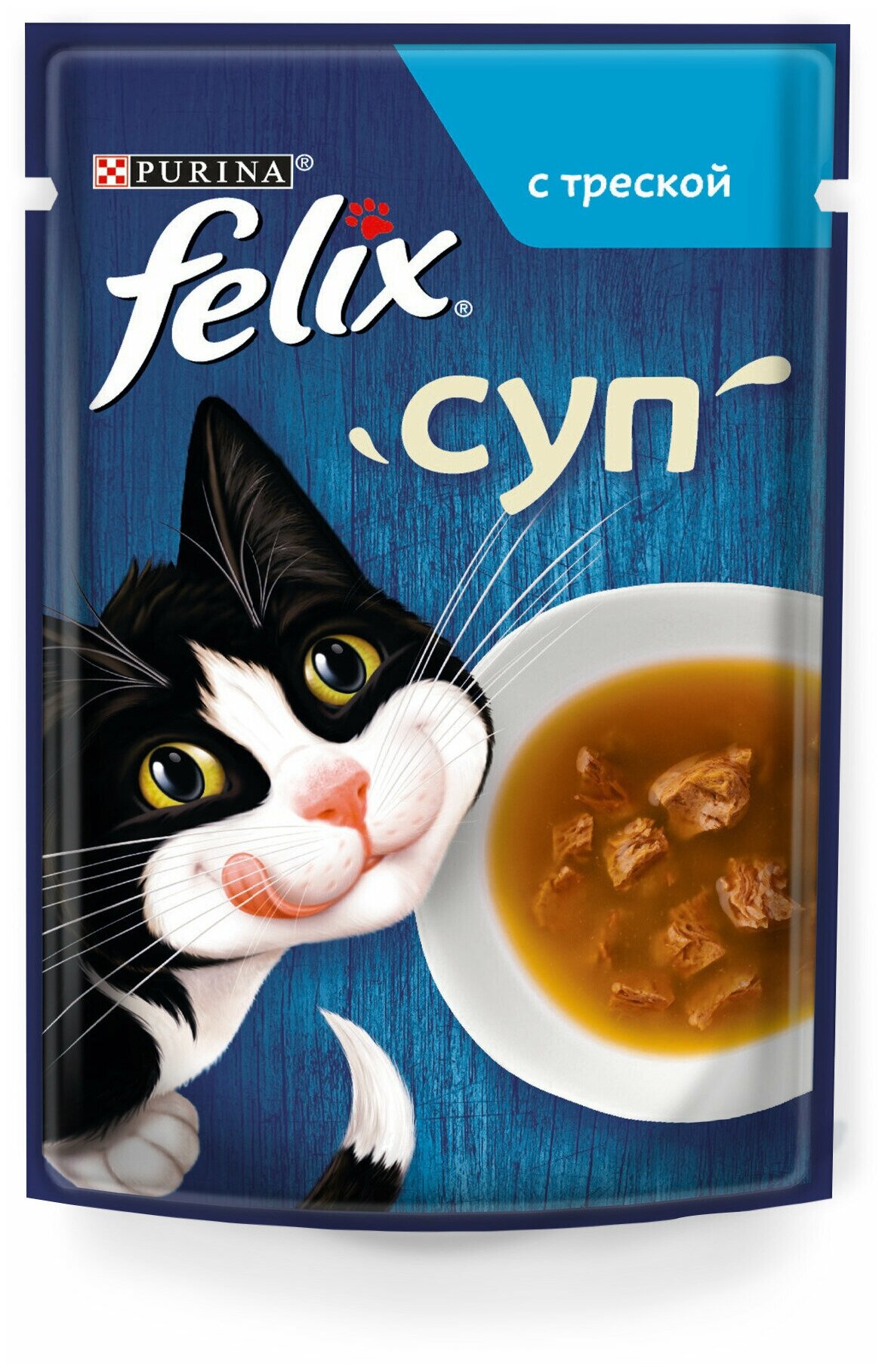 Влажный корм Felix Суп для взрослых кошек, с треской пауч, 48г х 108 шт