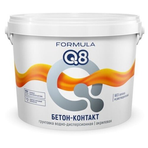 Грунтовка бетоноконтакт Formula Q8 бетон-контакт, 12 кг, 8.6 л, бесцветный грунтовка бетоноконтакт formula q8 бетон контакт 6 кг бесцветная