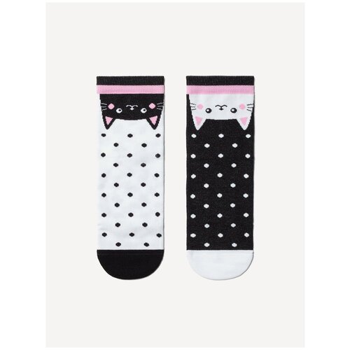 фото Носки женские х/б happy 18с-227сп, р.23-25, 174 черный-белый conte elegant