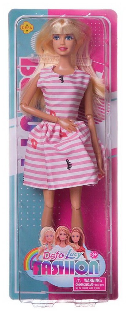 Кукла Defa Lucy Модная девушка, в розово-белом полосатом платье, 28см - фотография № 3