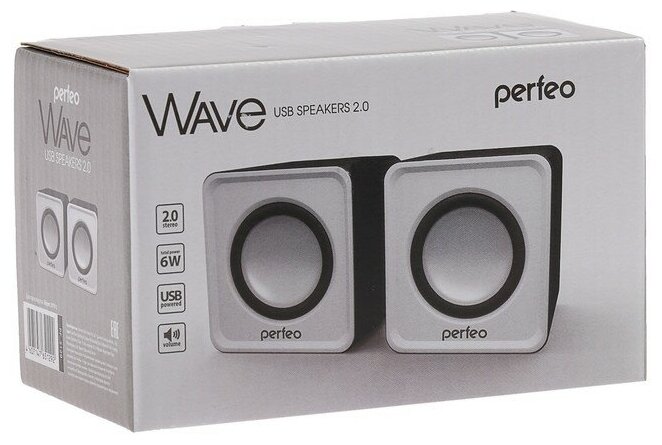 Колонки 2.0 Perfeo WAVE 2х3 Вт (RMS) белый USB