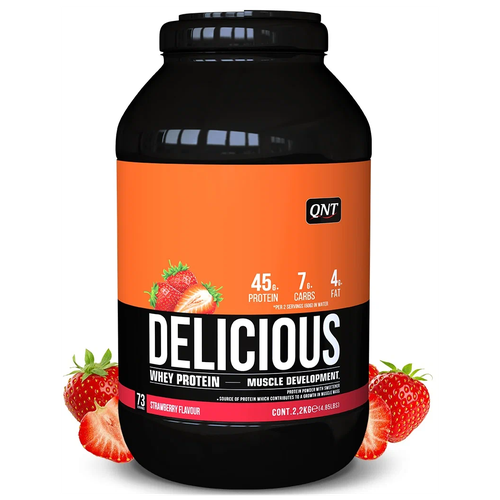 Протеин QNT Delicious Whey, 2200 гр., клубника сывороточный протеин qnt skinny protein 450 г ванильное мороженое