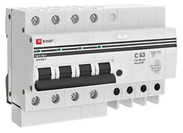 Выключатель дифференциального тока ekf proxima ад-4 4п 63а 300ма с
