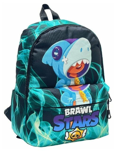 Рюкзак школьный Brawl Stars LEON, бирюзовый/черный (40х30х12см) / Рюкзак для школы, для спорта и путешествий