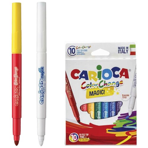 Фломастеры Carioca Color Change, 10 шт, 9 цветов + 1 изменяющий цвет, утолщенный наконечник, смываемые (42737)