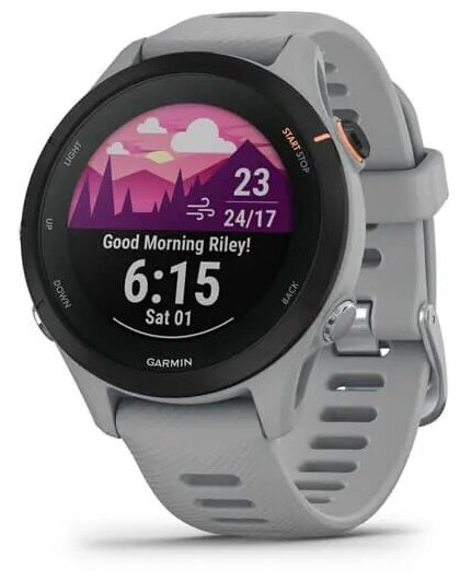Умные часы Forerunner 255S Basic, GPS, EU/PAC, смарт часы с черным безелем и силиконовым светло-серым ремешком Garmin (010-02641-12)