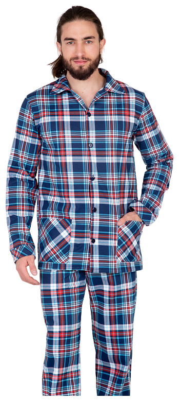 Комплект мужской Lilians., домашний, пижама, размер 52, утепленная, сине-бирюзовый, клетка - фотография № 4