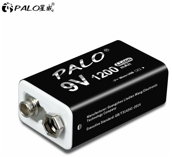 Аккумуляторная батарейка крона Palo 1200 mAh 9V 6F22 USB без USB кабеля