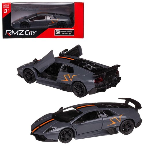 Машина металлическая RMZ City 1:32 Lamborghini LP670-4 Murcielago, серый цвет, полоса (Special Edition), двери открываются