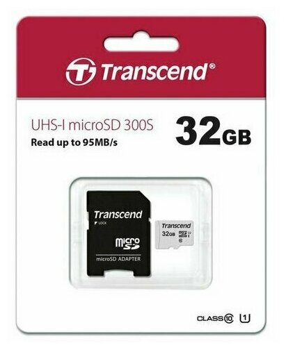 Флеш карта microSDHC 32Gb Class10 Transcend Ts32gusd300s-a adapter .