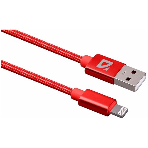 usb кабель defender f181 lightning синий 1м 2 4а нейлон пакет USB кабель Defender F85 Lightning красный, 1м, 1.5А, нейлон, пакет