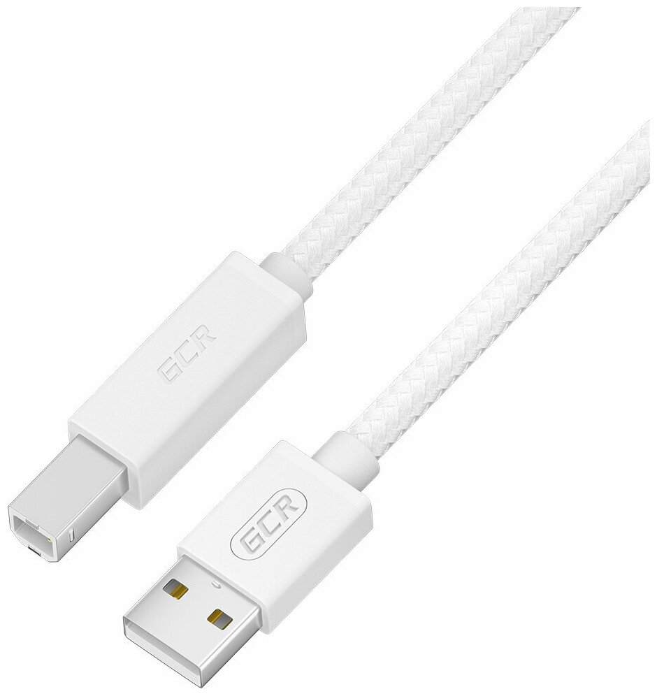 GCR Кабель Premium 0.5m USB 2.0, AM/BM, белый нейлон 28/24 AWG, экран, армированный, морозостойкий