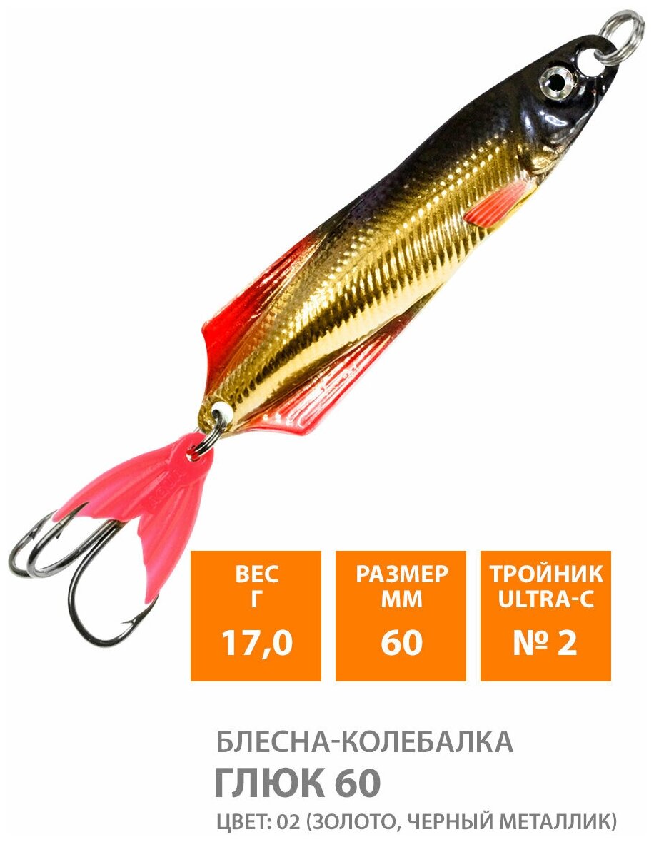 Блесна колебалка для рыбалки AQUA Глюк 60mm 17g цвет 02
