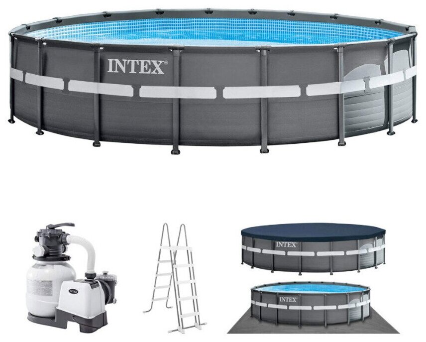 26326 Каркасный бассейн Ultra XTR Frame 488х122см, с лестницей, фильтр-насосом, тентом и подстилкой, Intex, 26326