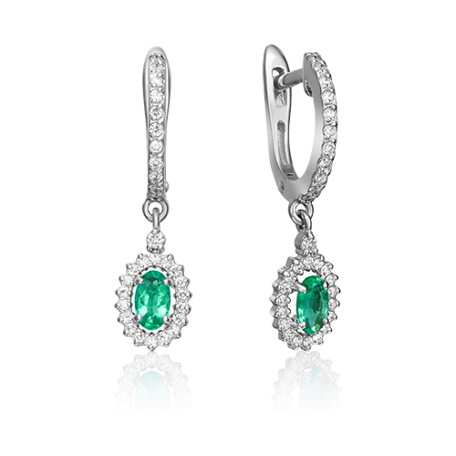 Серьги Platina Jewelry Золотые серьги с бриллиантом, изумрудом