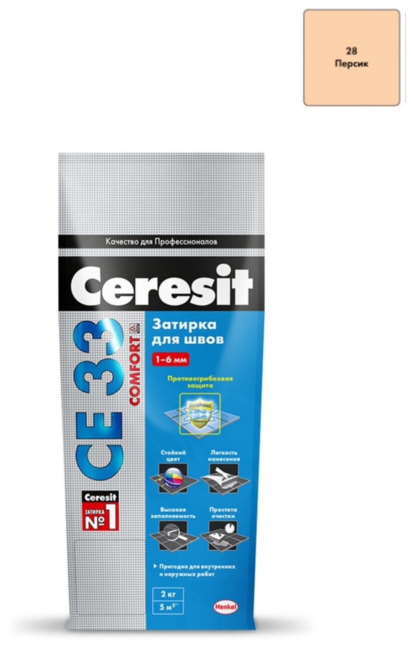 Затирка для узких швов до 6 мм Ceresit СЕ 33 Comfort 28 персик 2 кг