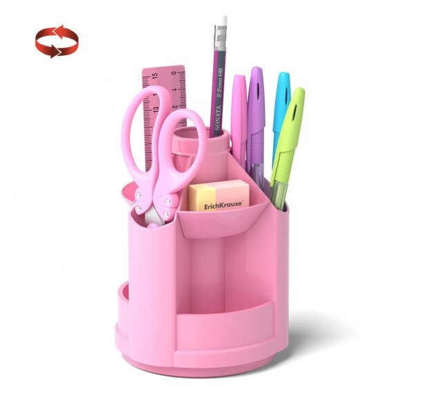 Набор канцтоваров настольный вращающийся пластиковый ErichKrause® Mini Desk, Pastel, розовый