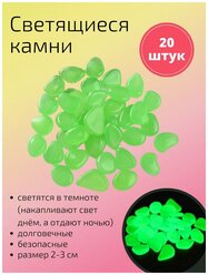 Декоративные светящиеся в темноте камни 20 шт. зеленые / Камушки в аквариум / Камни для аквариума / террариума / для комнатных растений