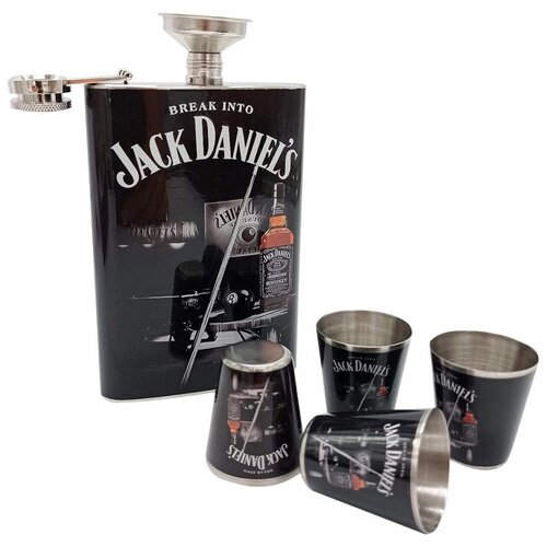 Подарочный набор фляга со стопками Джек Дэниэлс Jack Daniels черный термопечать
