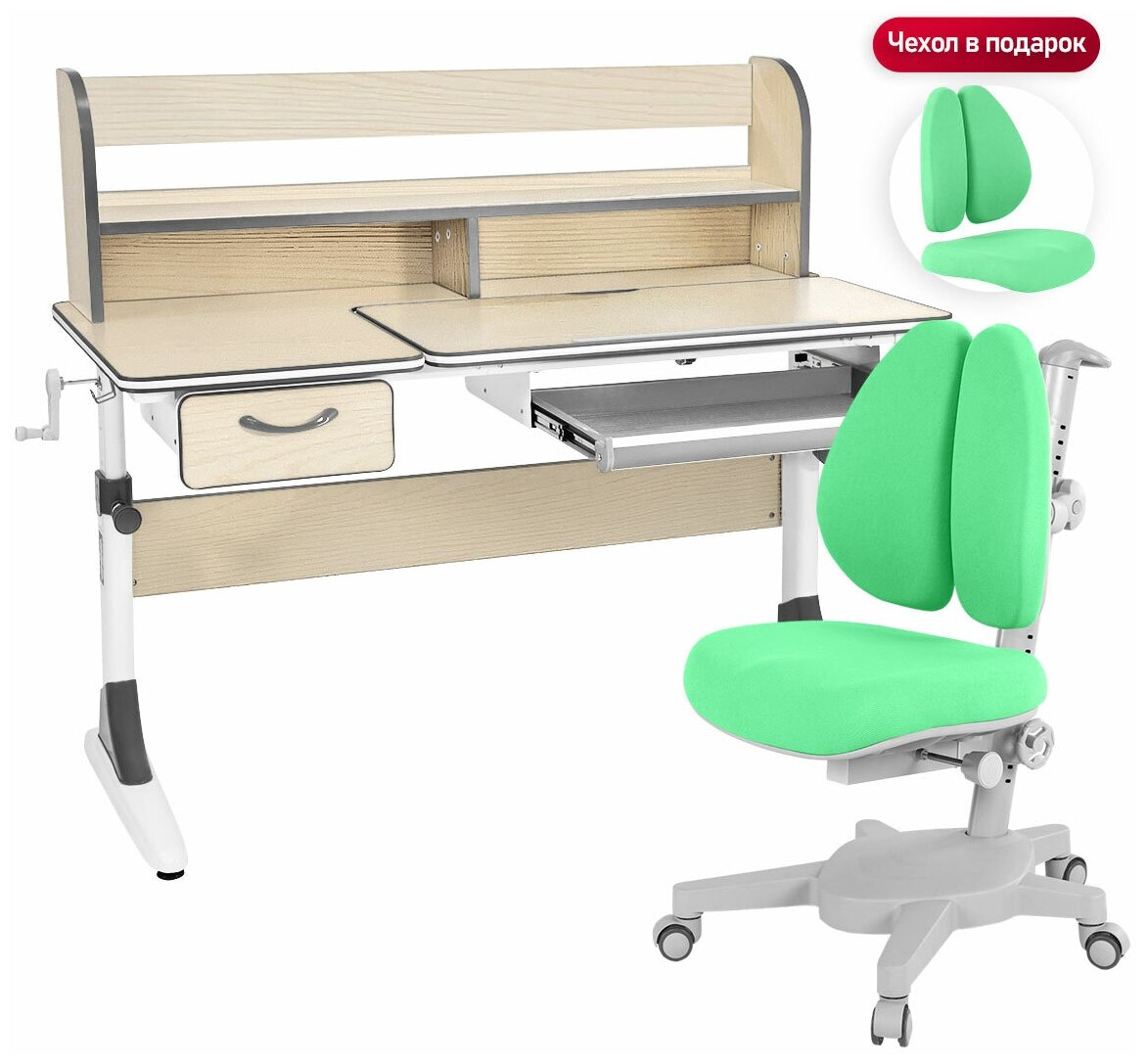 Комплект Anatomica Smart-60 Lux парта + кресло + надстройка + органайзер + ящик клен/серый с зеленым креслом Armata Duos - фотография № 5