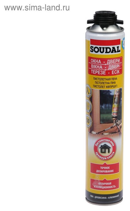 Пена монтажная Soudal пистолетная желтая летняя 750 мл 1294315