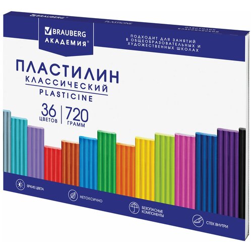 фото Пластилин классический brauberg "академия хит", 36 цветов, 720 г, стек, высшее качество, 106425