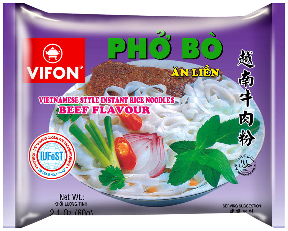VIFON (вифон) лапша быстрого приготовления / рисовая со вкусом говядины PHO BO 60гр. 3шт