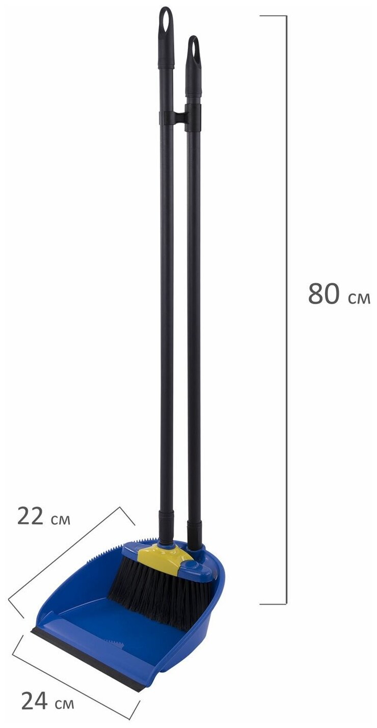 Совок со щеткой для уборки "ЛЕНИВКА XL" 24х22 см (зубчики для чистки щетины), щетка 16х8 см, рукоятки 80 см с еврорезьбой, LAIMA, 608212 - фото №4