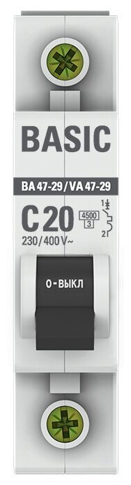 Автоматический выключатель EKF 1P 20А (C) 4,5kA ВА 47-29 EKF Basic 2 штуки - фотография № 2
