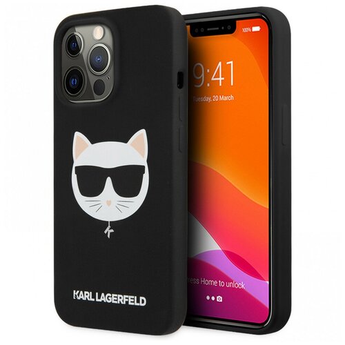 Чехол Lagerfeld Liquid silicone Choupette Hard для iPhone 13 Pro Max, черный (Magsafe)