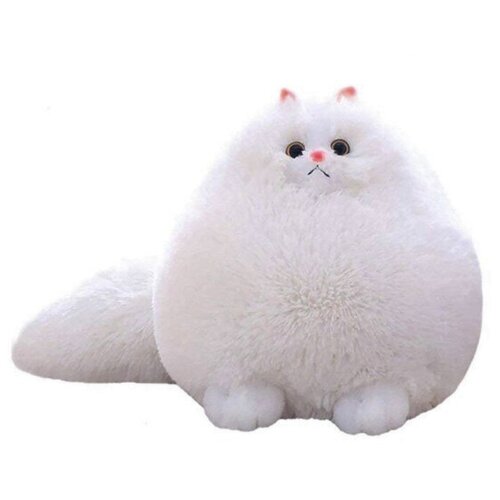Мягкая игрушка персидский кот/круглый кот с хвостом/пушистый котошарик/подушка кот 30 см, белый пушистый персидский кот с хвостом серый 30 см