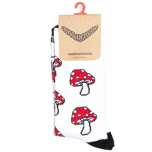 фото Носки спортивные booomerangs с рисунками - грибочки - белые 40-45