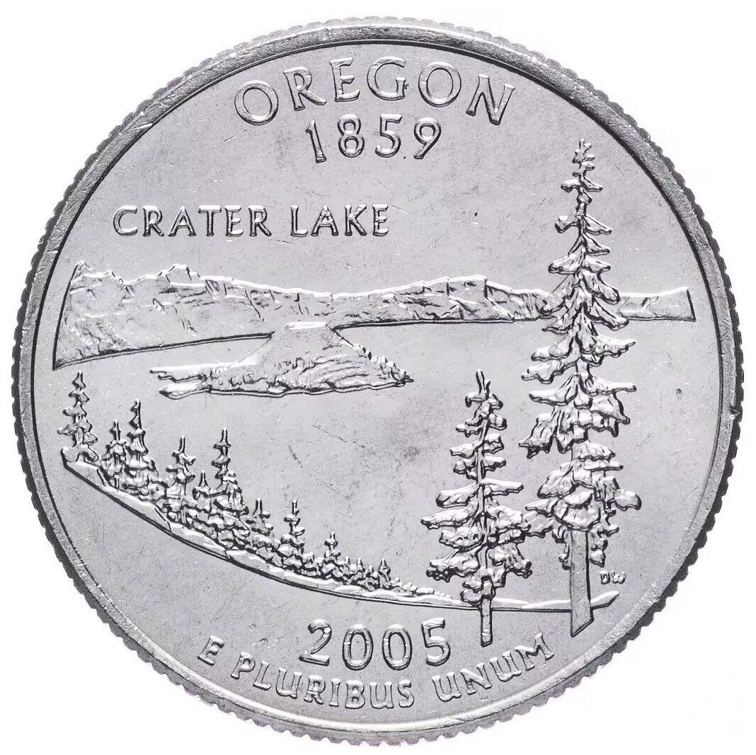 Монета 25 центов Орегон. Штаты и территории. США Р 2005 UNC
