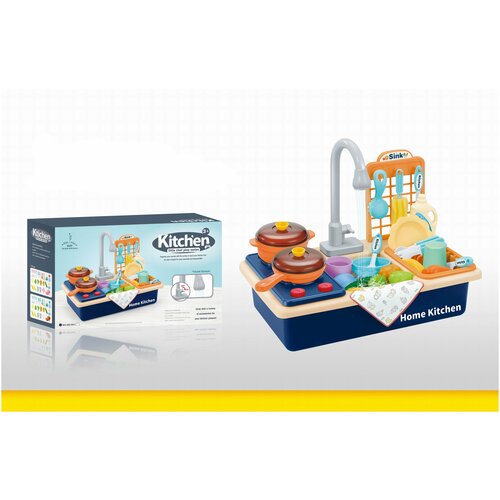 фото Игрушка детская раковина с водой, плитой и набором посуды / кухонная мойка игродом