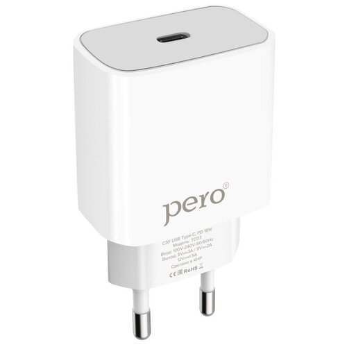 Зарядное устройство сетевое Pero TC03 PD 18W White TC03WHPD сетевое зарядное устройство hoco type c usb pd qc3 0 20w быстрая зарядка белое