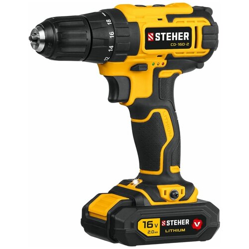 Аккумуляторные дрели и шуруповерты STEHER CD-160-2 16В 2 АКБ 2Ач в кейсе дрель-шуруповерт 698100₽