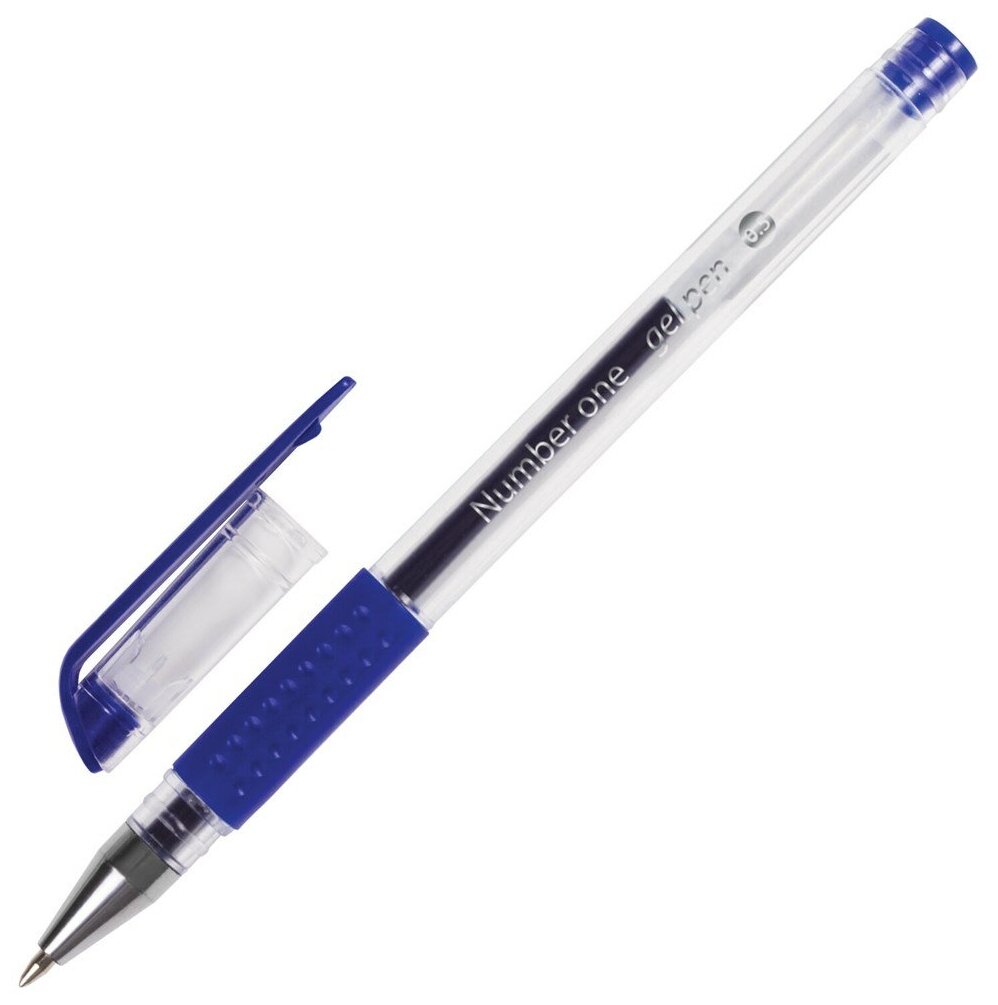 Ручка гелевая с грипом BRAUBERG "Number One", синяя, узел 0,5 мм, линия письма 0,35 мм, 12 шт.