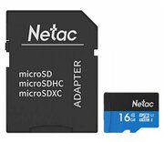 Карта памяти 16Gb - Netac microSDHC P500 NT02P500STN-016G-R с переходником под SD