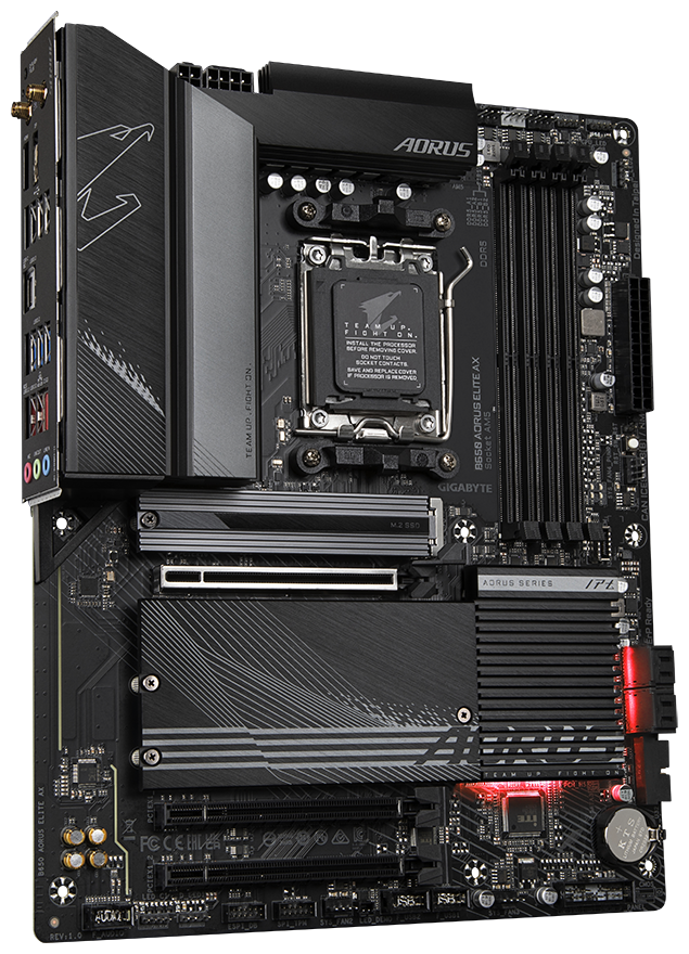 B650 AORUS ELITE AX, Socket AM5, AMD B650, 4xDDR5-5200, HDMI+DP, 3xPCI-Ex16, 4xSATA3(RAID 0/1/10), 3xM.2, 8 Ch Audio, 2.5GLan, WiFi, (4+4)xUSB2.0, (7+