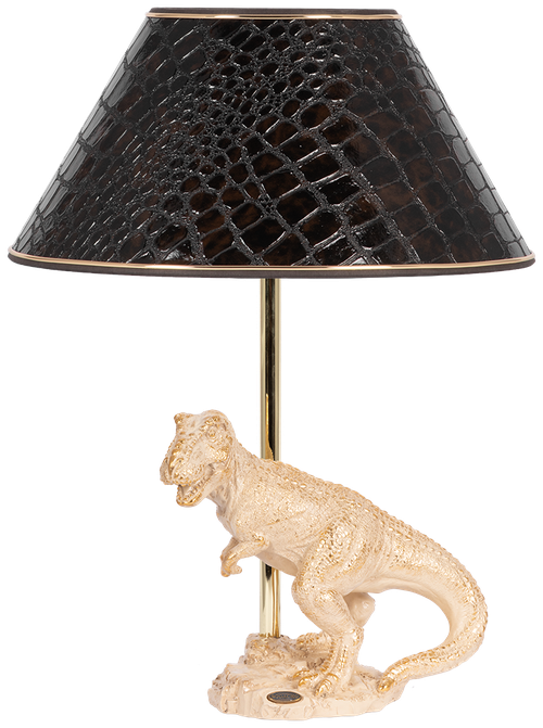 Настольная лампа Bogacho Динозавр Тирекс кремовая с абажуром коричневого цвета ручная работа