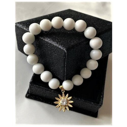 Браслет, агат, размер 19 см., размер L, диаметр 10 см., белый