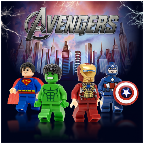 Набор минифигурок супергероев Мстители / Фигурки Марвел Капитан Америка, Супермен, Халк, Железный человек / совместимы с лего 4 шт